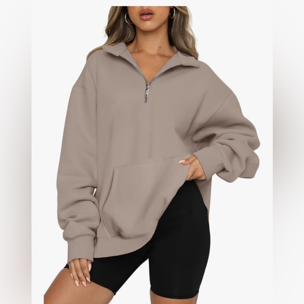Trendy Queen oversized beige quarter zip sweatshirt size large
